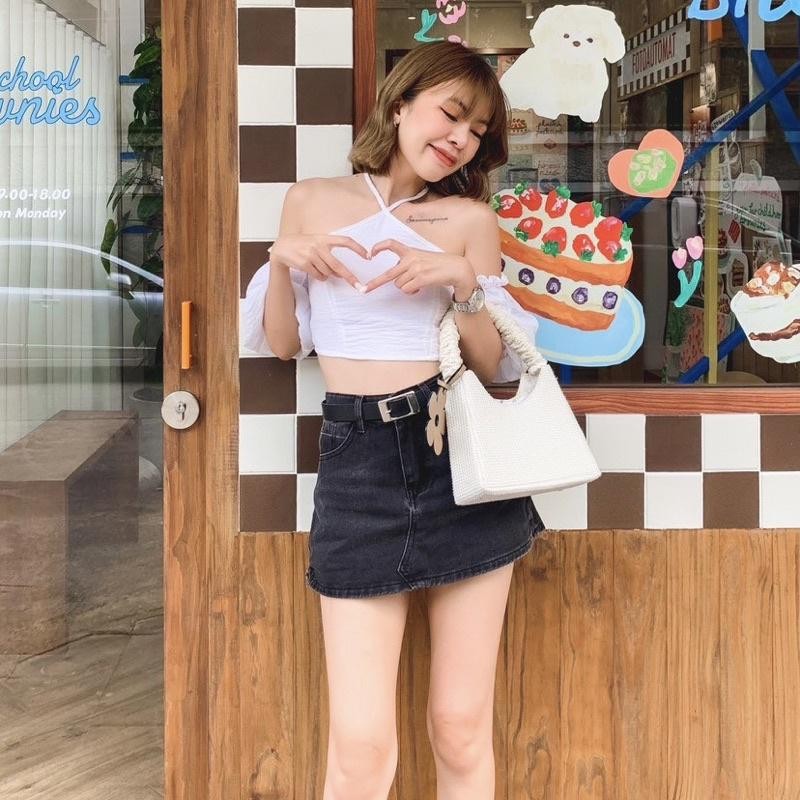 Aiko Crop เสื้อครอปเเขนจั๊ม เเต่งกุ๊น ป้าย Bearhouse🧸