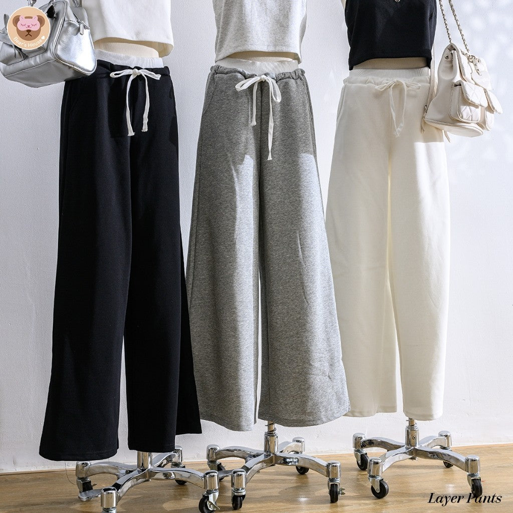 Layer Pants กางเกงวอร์มผ้านุ่ม ขากระบอกใหญ่ งานป้าย