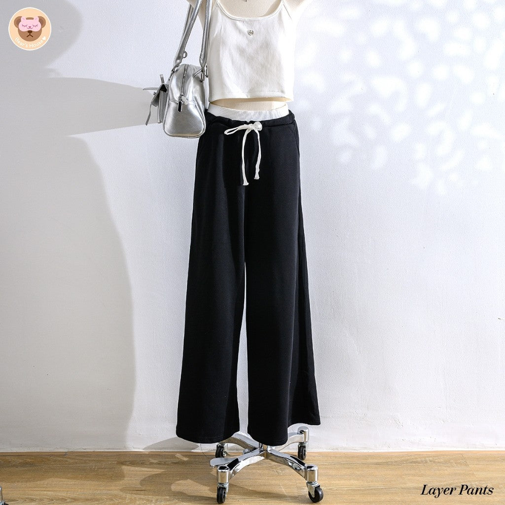 Layer Pants กางเกงวอร์มผ้านุ่ม ขากระบอกใหญ่ งานป้าย