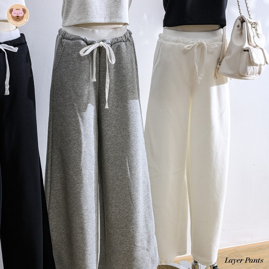 Layer Pants กางเกงวอร์มผ้านุ่ม ขากระบอกใหญ่ งานป้าย