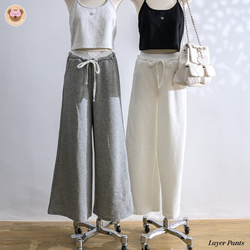 Layer Pants กางเกงวอร์มผ้านุ่ม ขากระบอกใหญ่ งานป้าย