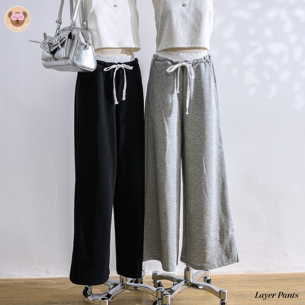 Layer Pants กางเกงวอร์มผ้านุ่ม ขากระบอกใหญ่ งานป้าย