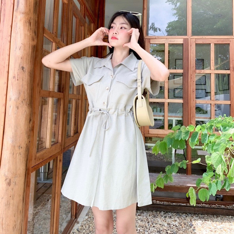 Safari Dress เดรสซาฟารีแบบกระโปรงเนื้อผ้าฝ้ายผสมลินิน🦒