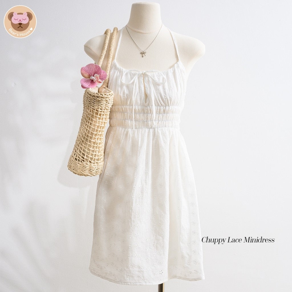 Chuppy Lace Minidress เดรสสายเดี่ยวลูกไม้ ดีเทลปรับสายรูด ผูกคอ ด้านหน้าผูกโบว์ มีซับในทั้งตัว